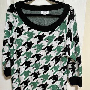 Unique Vintage Houndstooth Sweater with Cats
